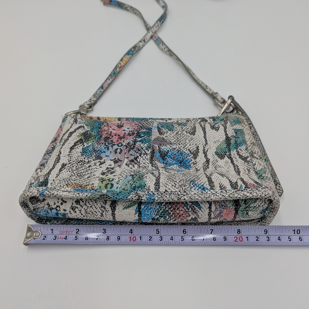 Hobo International Snakeskin Floral Leather Crossbody Bag Grey Blue Boho Wallet - Picture 5 of 8